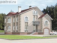 C-361-1K проект трехэтажного дома из кирпича с цоколем и мансардой и гаражом размером 13 на 14 