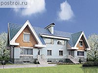 C-373-1K проект двухэтажного дома из кирпича с цоколем и мансардой размером 9 на 20 