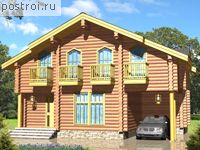 D-123-1D проект двухэтажного деревянного коттеджа из бревна с гаражом размером 10 на 11 