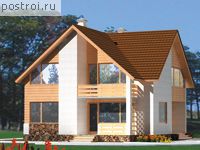 D-150-1P проект одноэтажного коттеджа из пеноблоков с мансардой размером 10 на 10 