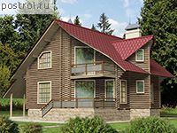 D-179-1D проект двухэтажного деревянного дома из бруса с гаражом размером 11 на 14 