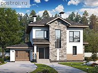 D-185-2P проект двухэтажного коттеджа из газобетона с гаражом размером 15 на 15 