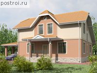 E-257-1P проект двухэтажного коттеджа из пеноблоков с подвалом и гаражом размером 16 на 16 