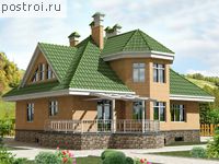 E-305-1P проект двухэтажного коттеджа из пенобетона с цоколем размером 18 на 17 