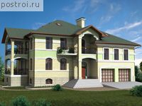 E-665-1K проект трехэтажного дома из кирпича с цоколем и мансардой и гаражом размером 14 на 18 