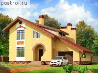 F-172-1K проект одноэтажного дома из кирпича с мансардой и гаражом размером 13 на 14 