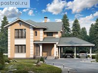 F-173-1P проект двухэтажного дома из пеноблоков с гаражом размером 17 на 18 