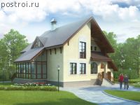 F-191-2P проект одноэтажного дома из пенобетона с мансардой и гаражом размером 11 на 16