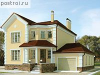 F-274-1K проект двухэтажного дома из кирпича с цоколем и гаражом размером 12 на 13