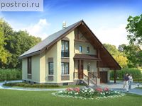 F-286-1P проект двухэтажного дома из пенобетона с цоколем и гаражом размером 11 на 14