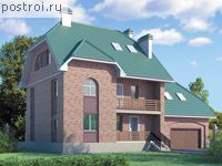 F-296-1K проект двухэтажного дома из кирпича с мансардой и гаражом размером 12 на 17 