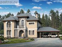 F-316-2P проект двухэтажного дома из пенобетона с мансардой и гаражом размером 14 на 20 