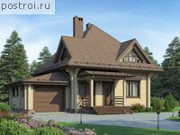 G-153-1D проект одноэтажного деревянного коттеджа из бруса с мансардой и гаражом размером 9 на 9 