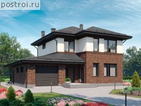 G-195-1P проект двухэтажного коттеджа из пенобетона с гаражом размером 14 на 16