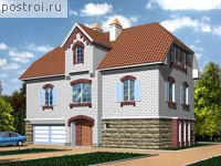 G-256-1K проект трехэтажного дома из кирпича с гаражом размером 14 на 8 