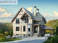 H-131-2P проект двухэтажного дома из пенобетона с цоколем и гаражом размером 10 на 10