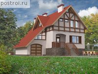 H-181-1K проект двухэтажного дома из кирпича с цоколем и мансардой и гаражом размером 10 на 10 