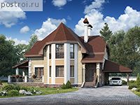 H-193-2P проект двухэтажного коттеджа из пенобетона с гаражом размером 12 на 19 