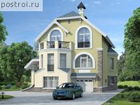 H-233-1P проект двухэтажного дома из газобетона с цоколем и гаражом размером 11 на 11 