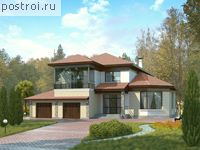 H-306-1K проект двухэтажного коттеджа из кирпича с гаражом размером 17 на 17 