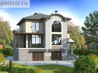 H-326-1P проект двухэтажного дома из пенобетона с цоколем и гаражом размером 13 на 13