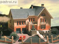 I-451-1K проект двухэтажного дома из кирпича с цоколем и гаражом размером 13 на 17 