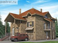 J-269-1K проект двухэтажного дома из кирпича с мансардой и гаражом размером 15 на 13 