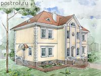 J-425-1K проект двухэтажного дома из кирпича с цоколем и гаражом размером 12 на 18