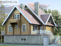 K-304-1D проект двухэтажного деревянного коттеджа с цоколем и мансардой и гаражом размером 11 на 11 