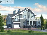 K-409-1P проект трехэтажного дома из газобетона с цоколем и мансардой и гаражом размером 12 на 17 