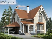 L-144-3P проект двухэтажного коттеджа из пеноблоков с гаражом размером 14 на 13 