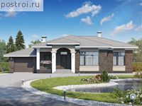 L-192-1P проект одноэтажного коттеджа из пеноблоков с гаражом размером 14 на 17 