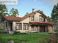 M-151-1D проект одноэтажной деревянной бани из бруса с мансардой и гаражом размером 7 на 19 