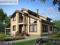 M-187-1D проект одноэтажного деревянного дома из бруса с мансардой и гаражом размером 18 на 15 