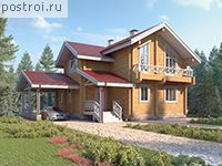 M-196-1D проект одноэтажного деревянного коттеджа из бруса с мансардой и гаражом размером 13 на 18 