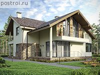 M-300-1K проект двухэтажного коттеджа из кирпича с гаражом размером 14 на 19 