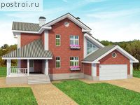 M-331-1K проект двухэтажного дома из кирпича с цоколем и гаражом размером 14 на 16 