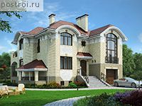 M-371-1K проект трехэтажного дома из кирпича с цоколем и мансардой и гаражом размером 15 на 13