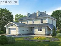 M-397-1K проект двухэтажного дома из кирпича с цоколем и гаражом размером 17 на 14 