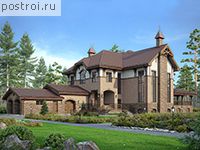 M-486-1K проект двухэтажного дома из кирпича с цоколем и гаражом размером 17 на 29 