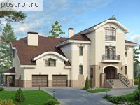 M-780-1K проект трехэтажного дома из кирпича с цоколем и мансардой и гаражом размером 20 на 20 