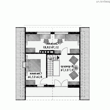 A-099-1P проект одноэтажного коттеджа из пеноблока с мансардой и гаражом размером 8 на 8 - мансарда A-099-1P проект одноэтажного коттеджа из пеноблока с мансардой и гаражом размером 8 на 8 - мансарда