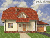 A-198-1K проект двухэтажного коттеджа из кирпича с цоколем и мансардой и гаражом размером 10 на 14  - вид спереди