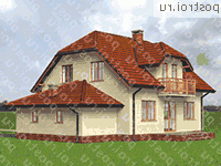 A-198-1K проект двухэтажного коттеджа из кирпича с цоколем и мансардой и гаражом размером 10 на 14  - вид сзади