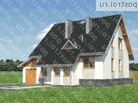 A-199-1K проект одноэтажного коттеджа из кирпича с мансардой и гаражом размером 10 на 12  - вид спереди