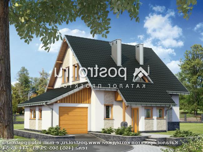 A-199-1K проект одноэтажного коттеджа из кирпича с мансардой и гаражом размером 10 на 12 