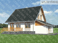 A-199-1K проект одноэтажного коттеджа из кирпича с мансардой и гаражом размером 10 на 12  - вид сзади