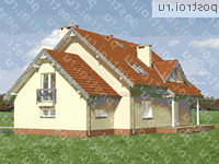 A-227-1P проект одноэтажного коттеджа из газобетона с мансардой и гаражом размером 11 на 16  - вид слева