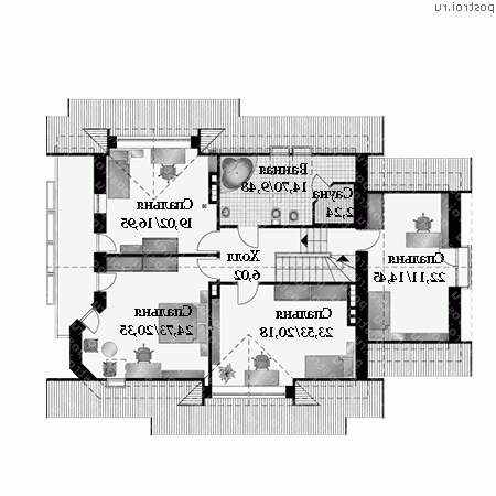 A-227-1P проект одноэтажного коттеджа из газобетона с мансардой и гаражом размером 11 на 16  - мансарда