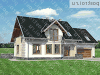 A-232-1P проект одноэтажного дома из газобетона с мансардой и гаражом размером 11 на 18 - вид спереди A-232-1P проект одноэтажного дома из газобетона с мансардой и гаражом размером 11 на 18 - вид спереди